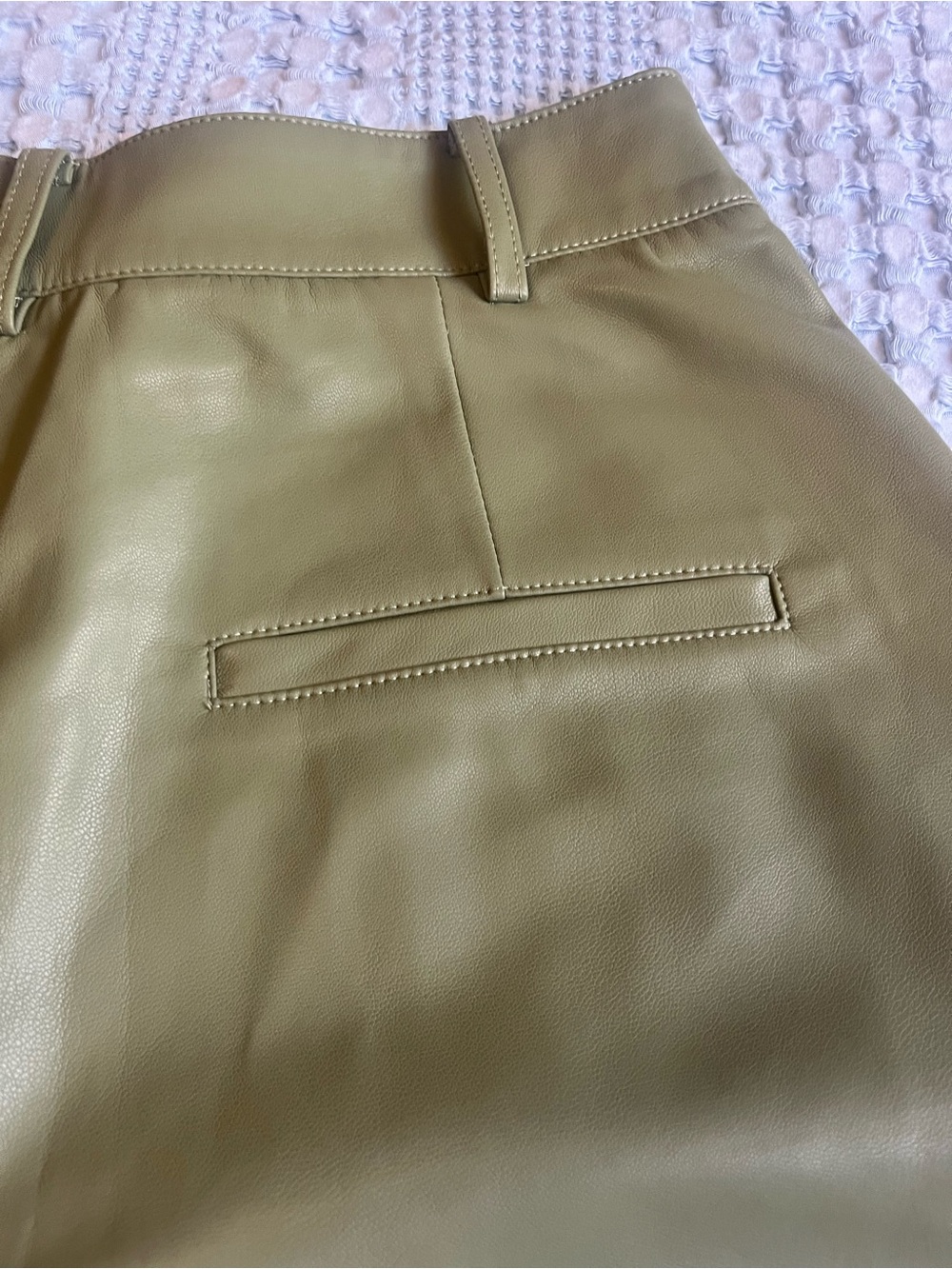 High-Waist Sage  Green Faux Leather Bermuda Shorts - Picture 6 of 8